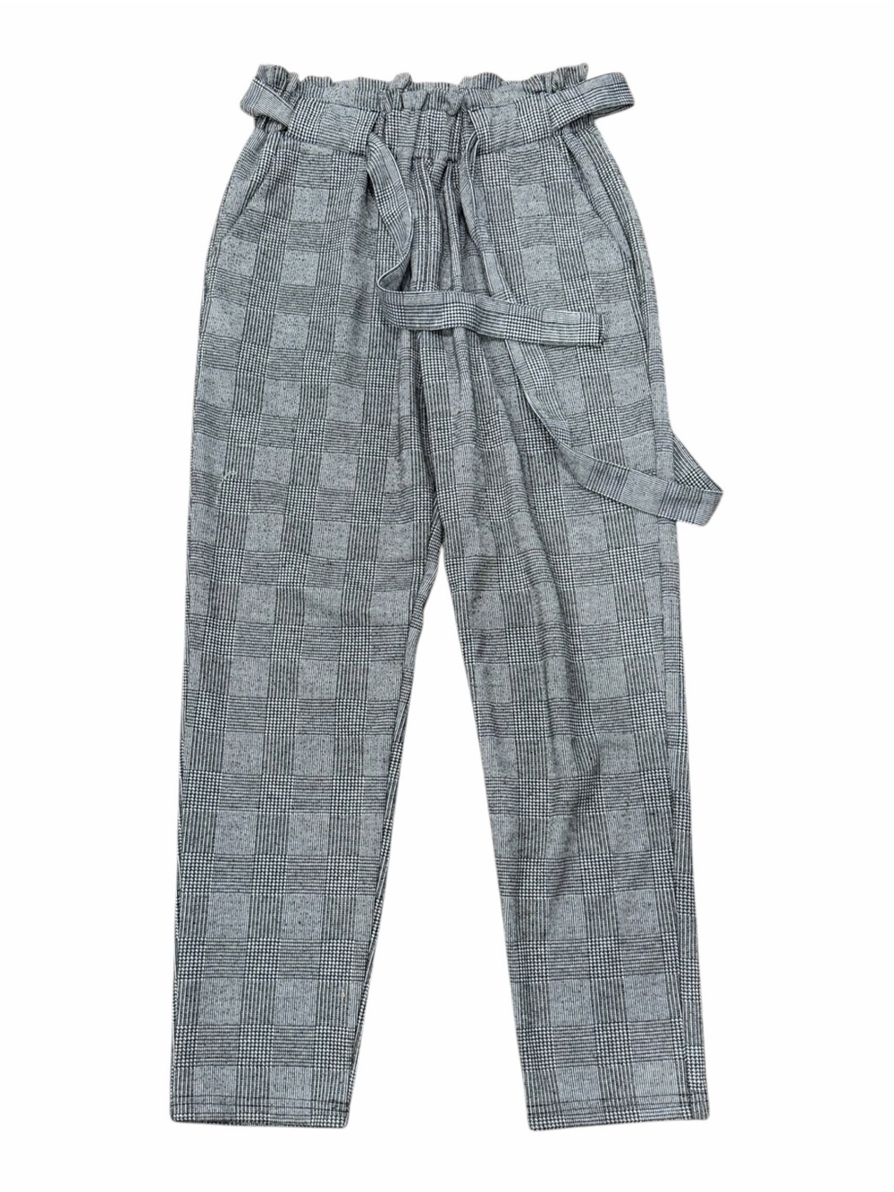 Ambiance Gray Plaid Paperbag Waist Belted Tapered Trouser Pants S - Picture 1 of 3